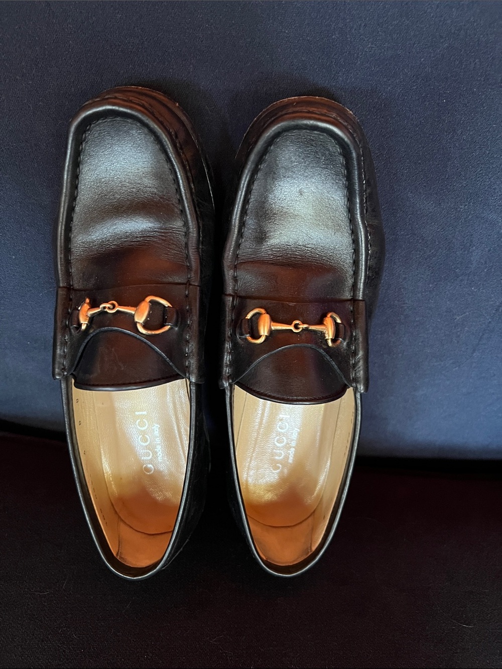 Gucci Black Leather Loafers with Gold Horsebit